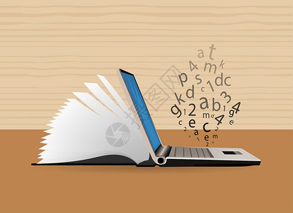 键盘字母互联网移动与图书的结合插画