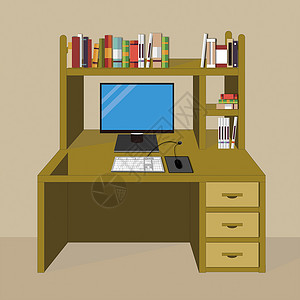 木质电脑桌书桌插画