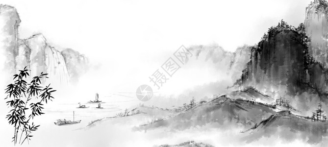 竹海报山水古风设计图片