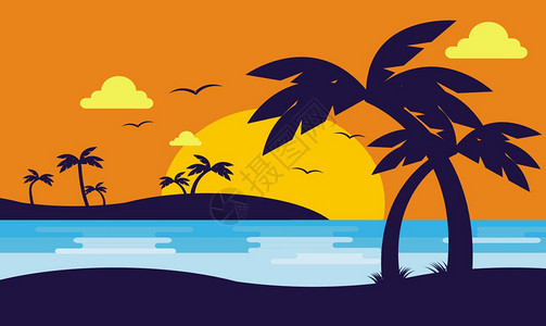 太阳椰树海边风光设计图片