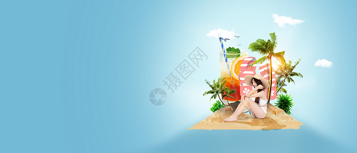 夏日气球美女度假旅行背景素材图片设计图片