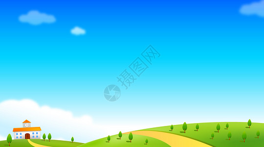蓝天白云绿树bann背景设计图片