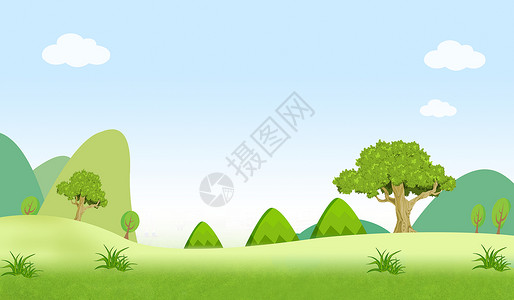 蓝天白云绿树bann背景设计图片