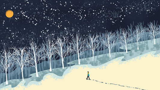 一个人行走冬季雪地插画插画