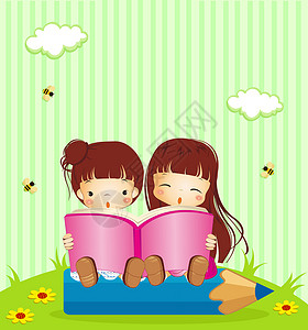 小女孩坐着看书看书设计图片