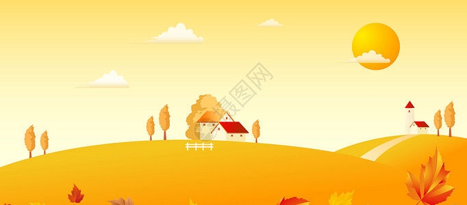 村庄近的秋天背景设计图片