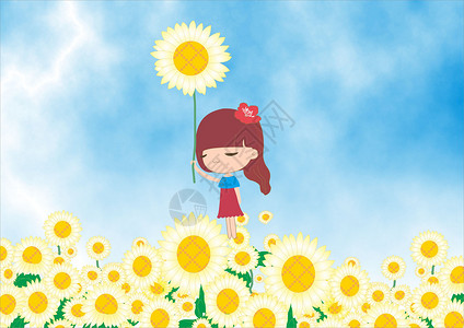 花丛女孩向日葵里的女孩设计图片