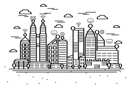 城市黑白背景城市风景矢量插画