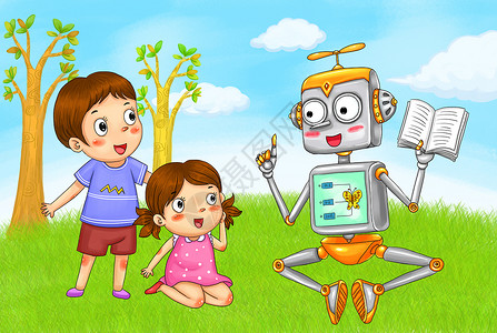 兴趣广泛机器人教育插画