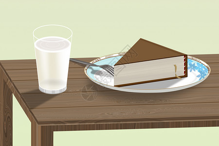 叉子与盘子桌上的书本点心设计图片
