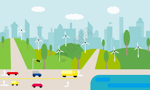 新能源交通城市郊区公园插画
