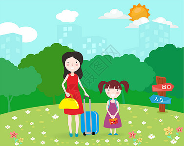 母女旅行插画背景图片