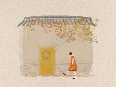 手绘中国风乡村喷画高清图片