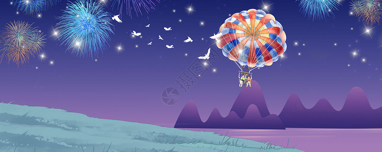热气球表演梦幻夜空背景设计图片
