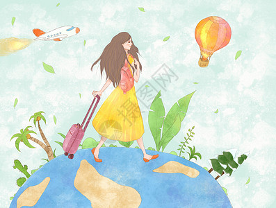黄色热气球十一旅行插画插画