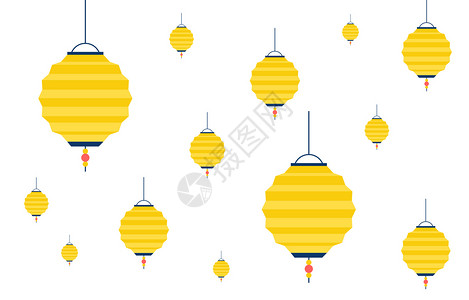 黄色漂浮物中秋灯笼元素插画