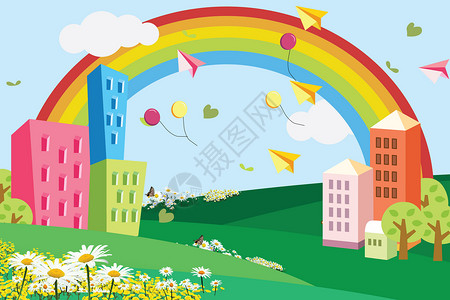 彩虹与气球儿童启蒙插画