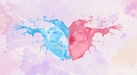 飞溅艺术效果水彩蝴蝶设计图片