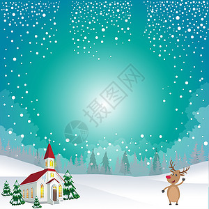 圣诞节小鹿冬天景色设计图片