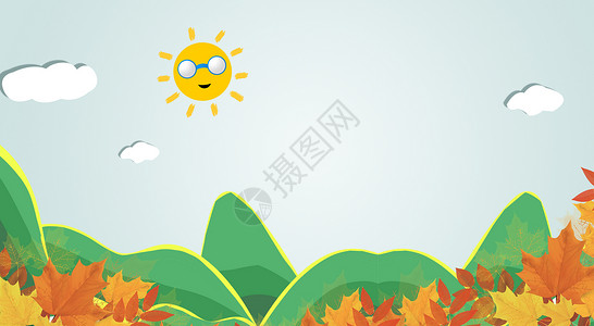 蓝天枫叶儿童节背景设计图片