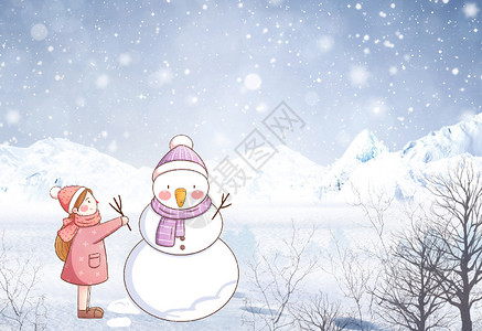 圣诞女孩冬季郊外雪景设计图片