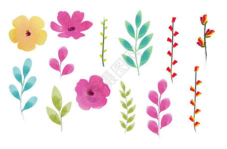彩色水彩花环手绘水彩叶子花朵装饰插画