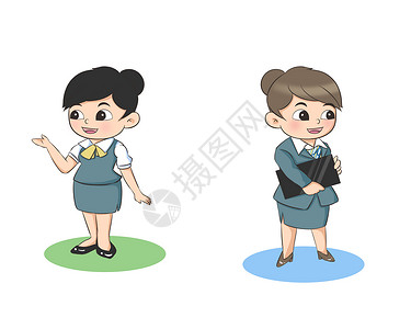 服装设计插画卡通美女商务人员职业套装插画