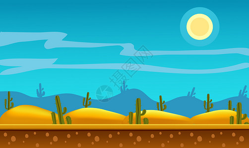 小山风景卡通手绘沙漠中的仙人掌插图插画