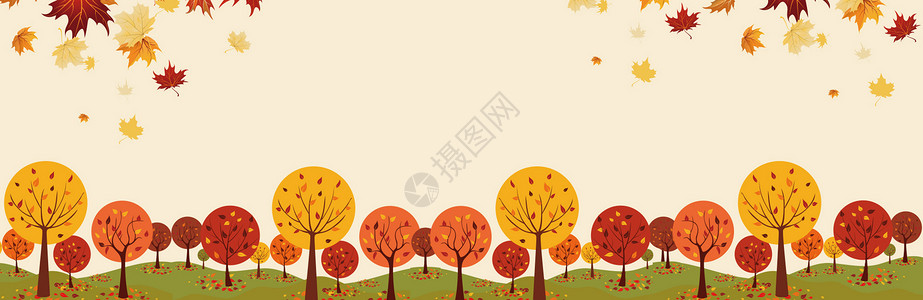 手绘秋季树叶秋季背景图设计图片