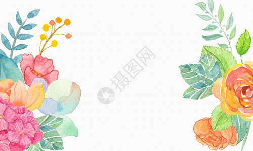 纯花朵素材水彩花卉背景插画