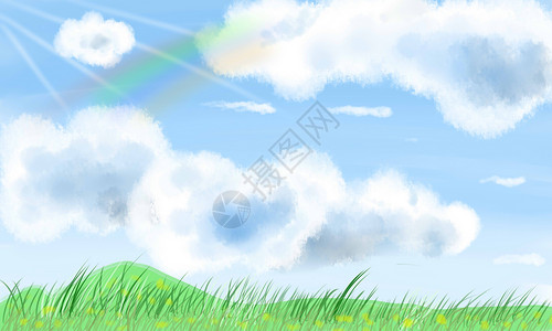 天空绿草蓝天白云插画