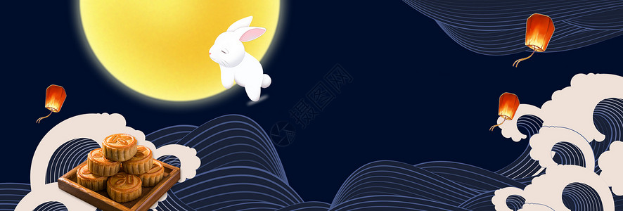 吃月饼的兔子中秋节设计图片