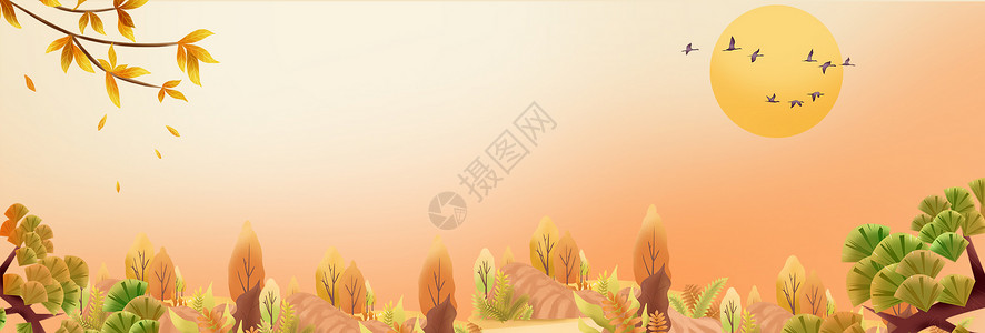 手绘秋天枫叶秋季卡通设计图片