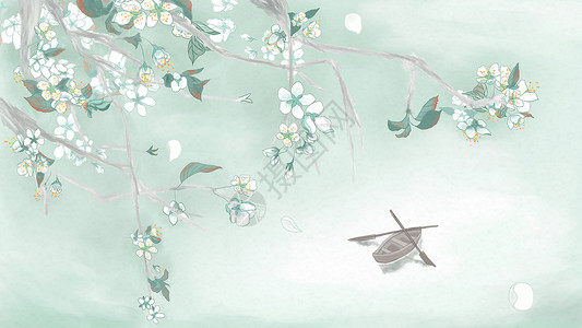 梨花朵朵手绘中国风水墨梨花插画