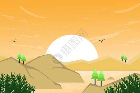 大山日落夕阳背景设计图片