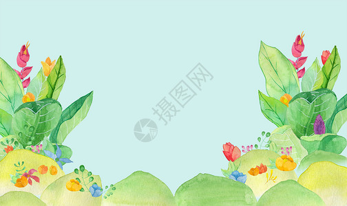 绿色草堆绿色水彩花卉叶子背景插画
