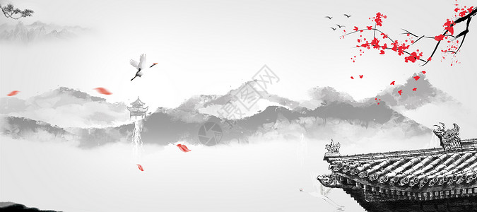 梅花和仙鹤中国梦背景设计图片