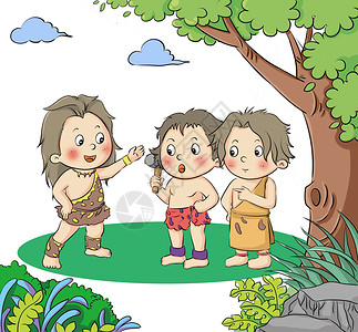 儿童与自然原始部落插画