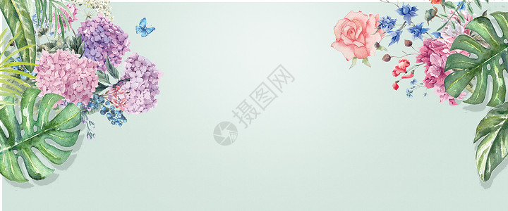 芳香的水彩文艺花朵背景设计图片