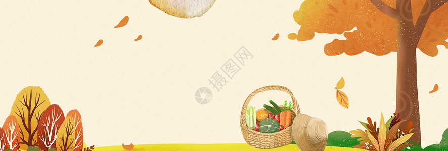 手绘玉米篮子秋季背景设计图片