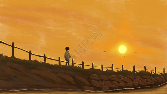 紫霞仙子素材夕阳下的守候插画