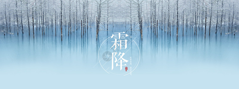 雪中白色树枝霜降设计图片