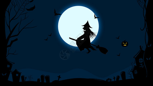 骑扫帚的女巫万圣节插画插画