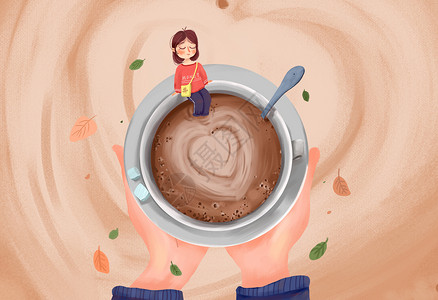 手绘巧克力液体咖啡美梦插画
