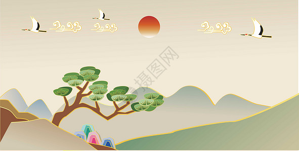 中国传统插画矢量中国风背景设计图片