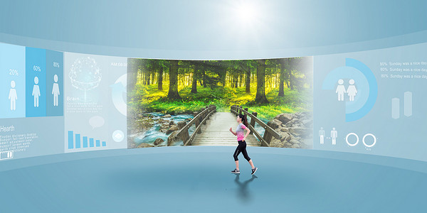 运动女人高科技信息状态显示屏投影设计图片