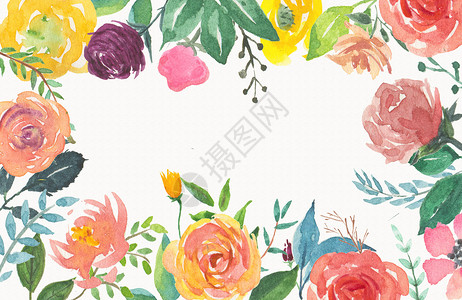 水彩花卉花朵边款背景图片