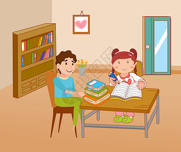 家庭作业亲子教育插画