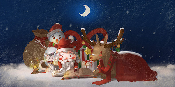 圣诞雪景背景圣诞节平安夜插画插画