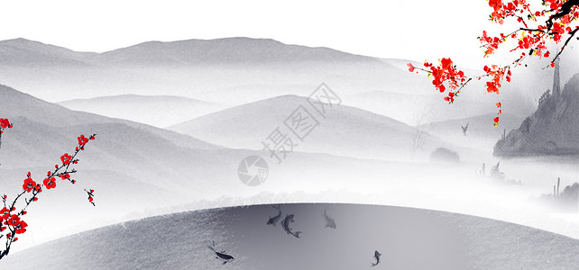 黑白梅花素材中国风背景素材设计图片